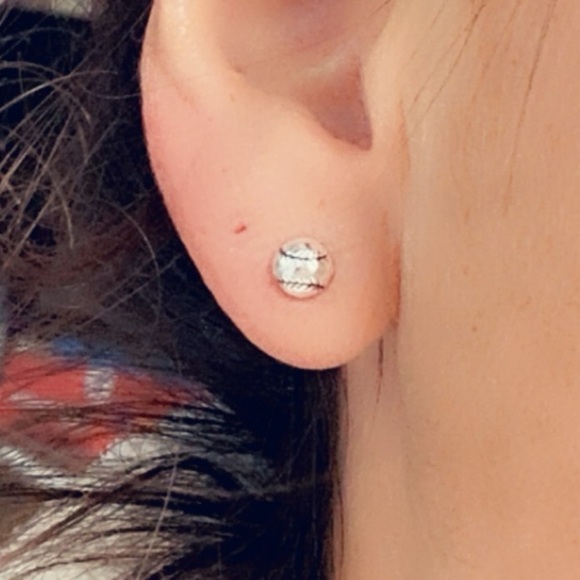 Sterling Silver Baseball Stud Earrings - Picture 8 of 12